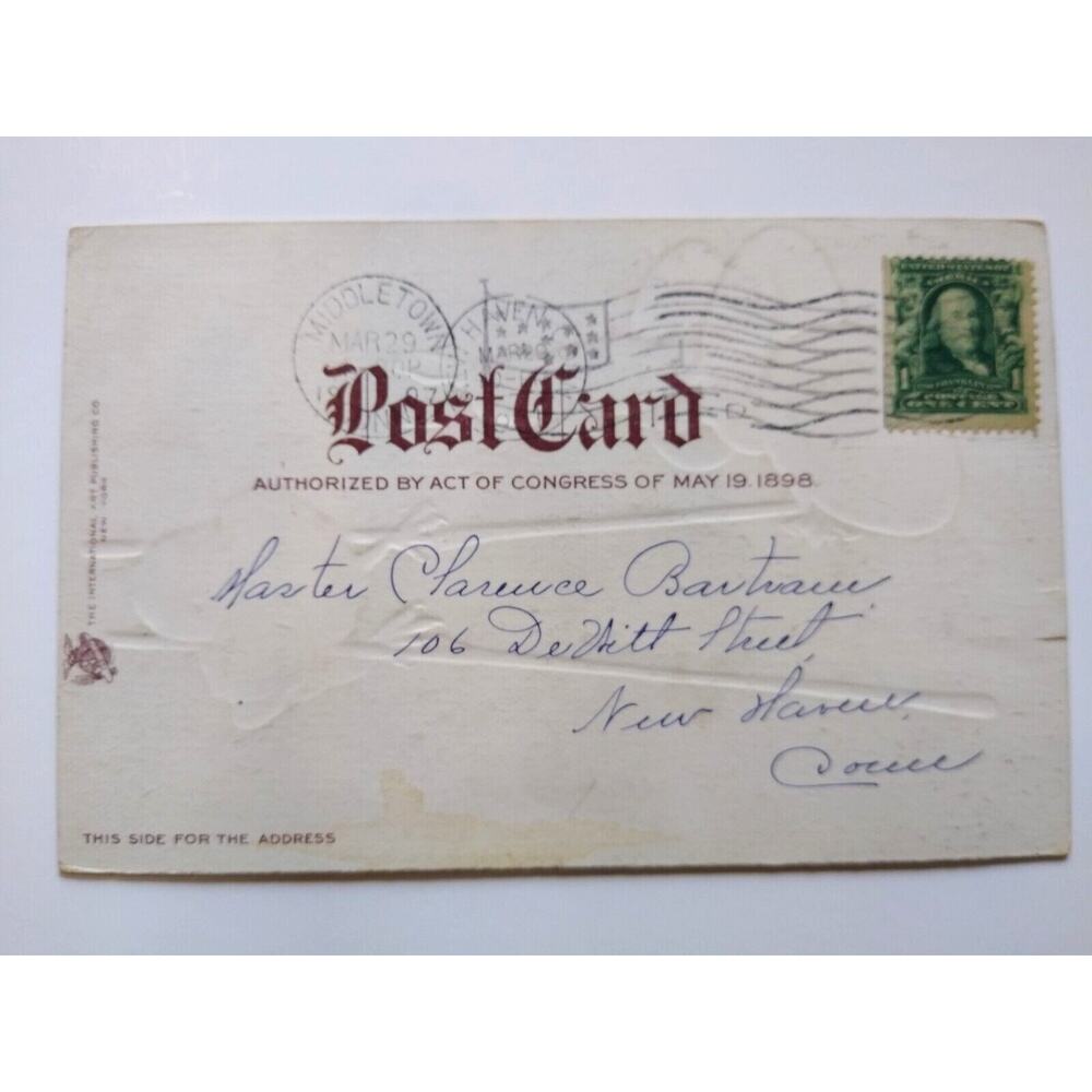 Easter Postcard Fantasy Baby Chick On Stilts Upset Rabbit Eggs 1907 Undivided 48 - Picture 4 of 4